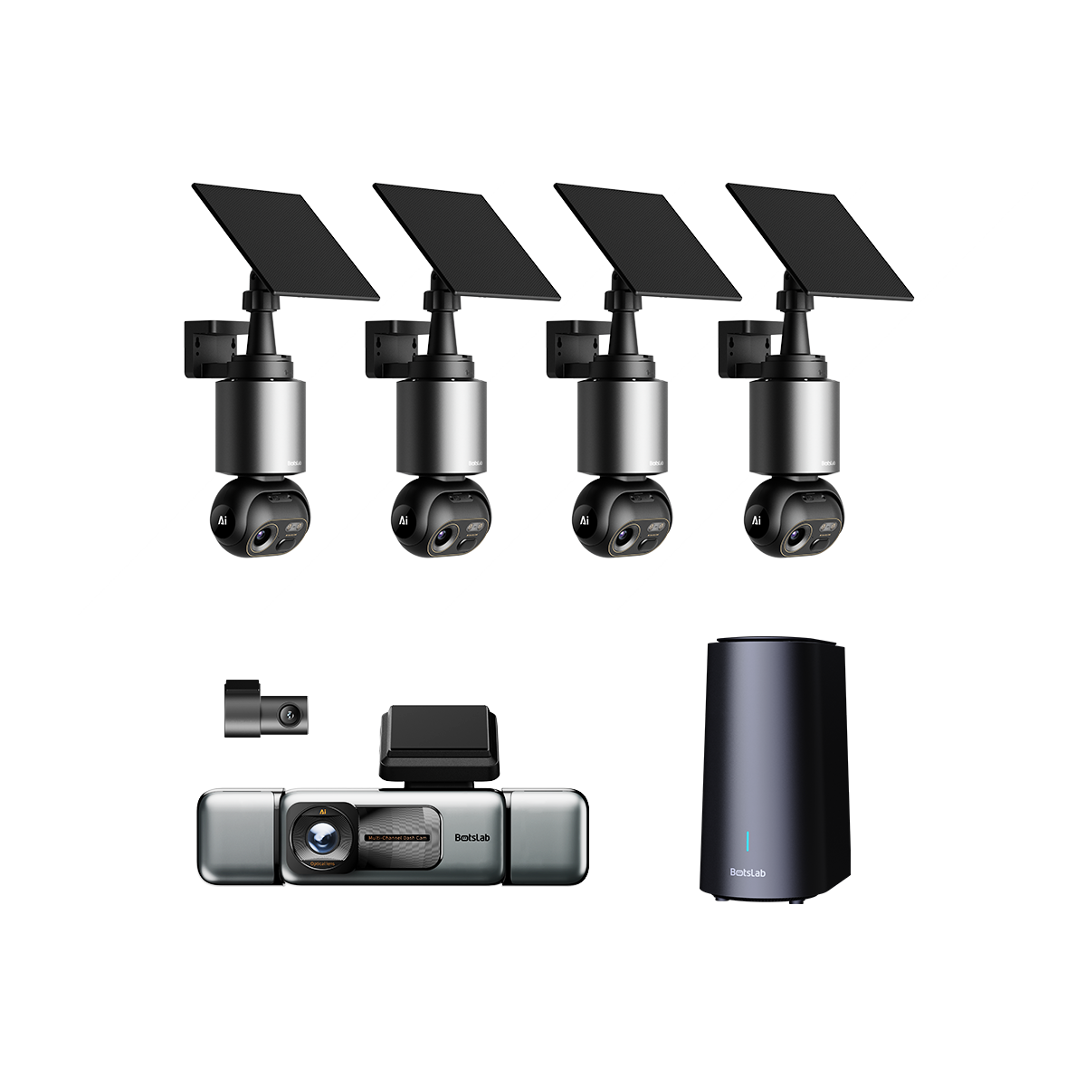 Botslab 4K AI Battery 4-Cam System W510 + G980H Multi-Channel Dash Cam Bundle