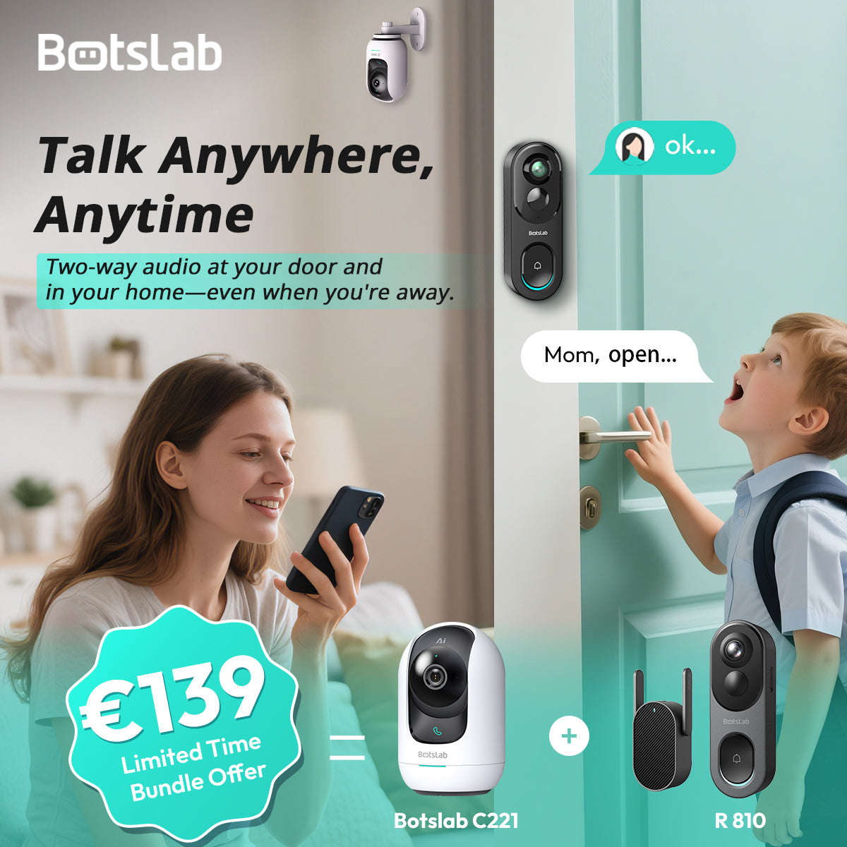 Smart Home Bundle- Botslab Video Doorbell R810 & Indoor Security Camera C221