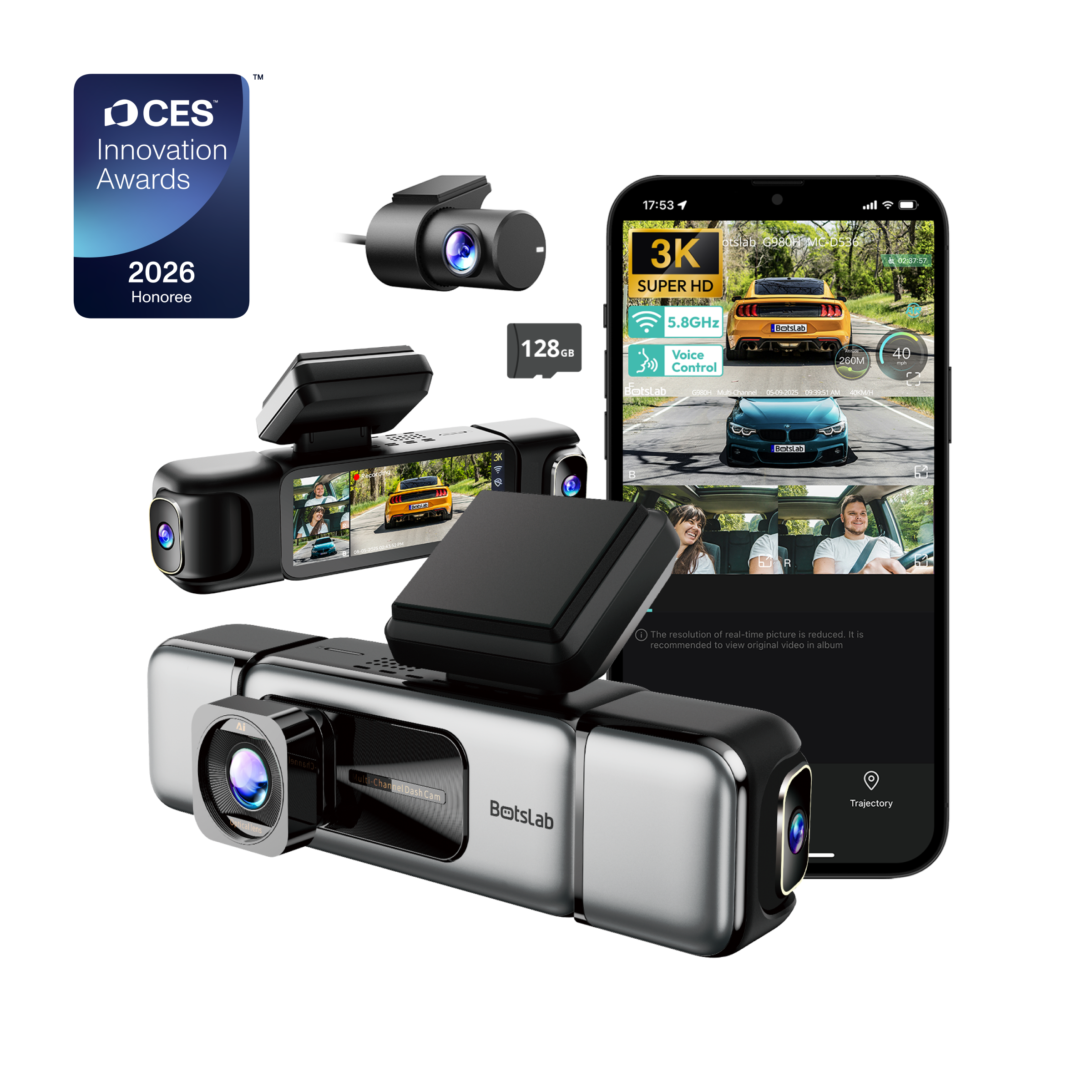 Botslab Dash Cam G980H Multi-Channel- 4 Cameras