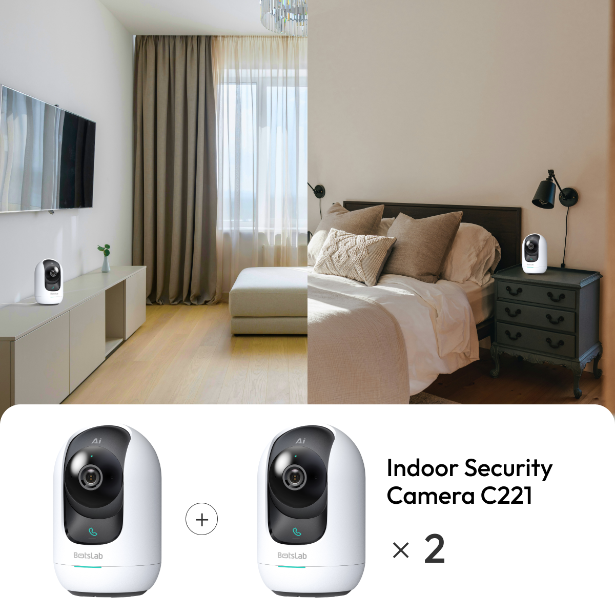 Botslab AI 3K Smart Tracking Indoor Security Camera C221×2 Pack