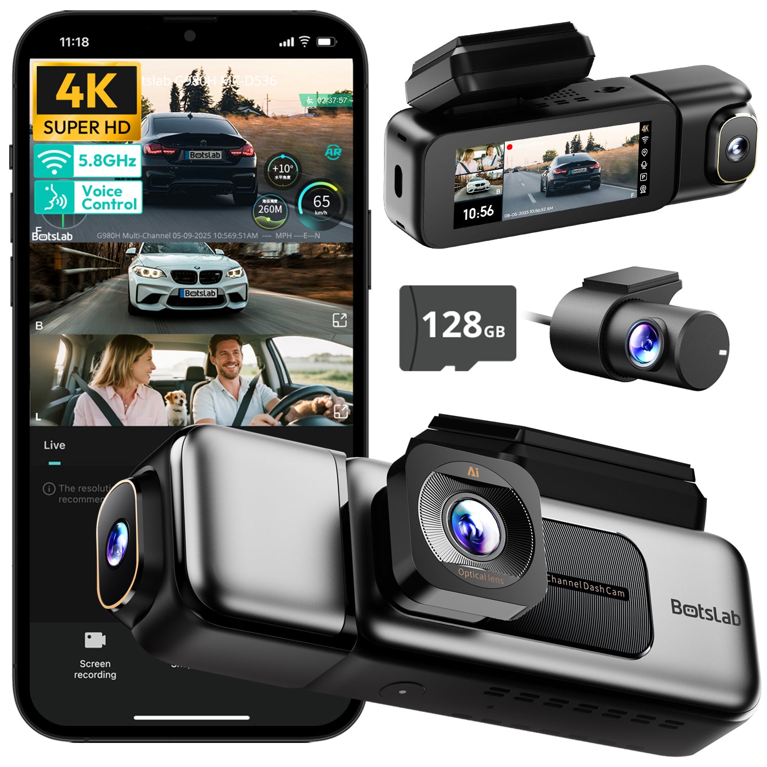 Botslab Dash Cam G980H Multi Channel-3 Cameras