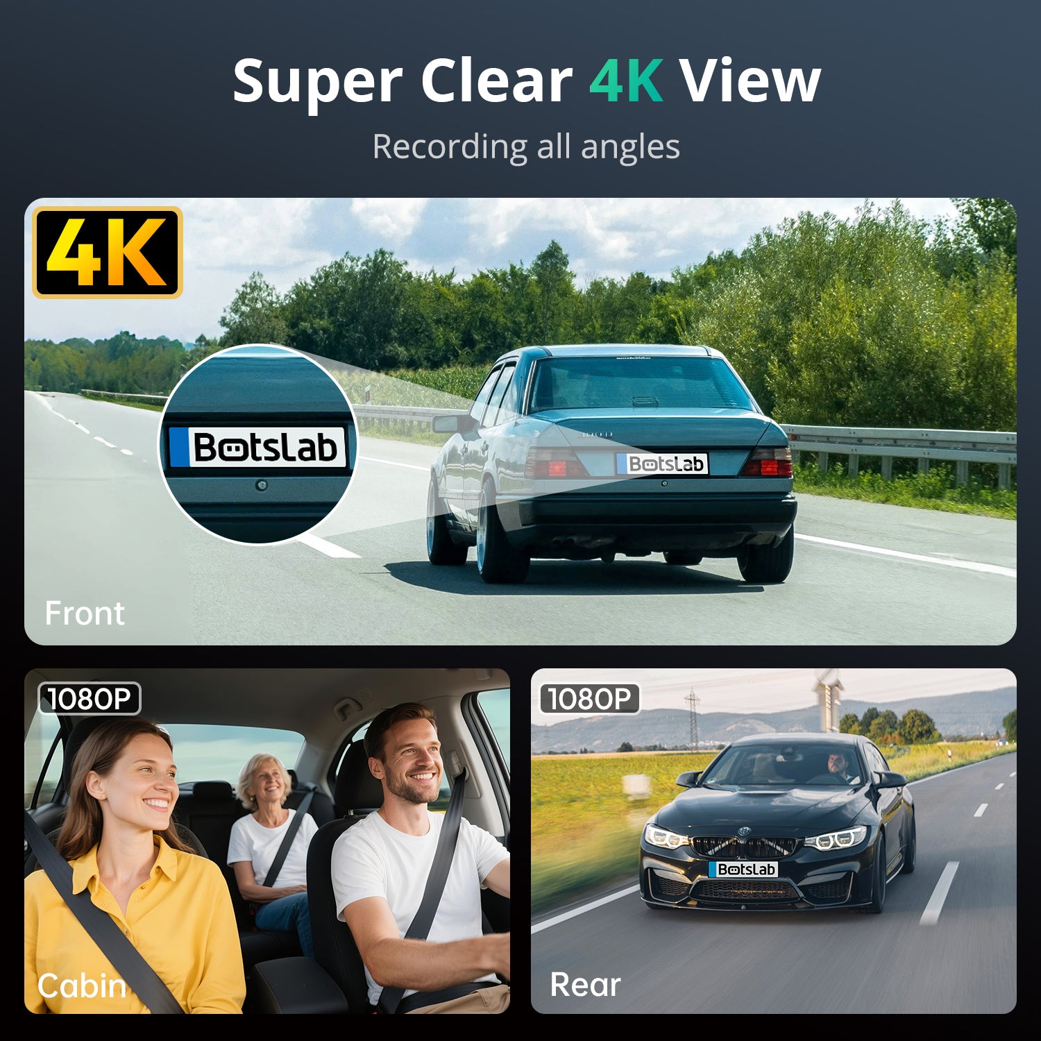 Botslab Dash Cam G980H Multi Channel-3 Cameras