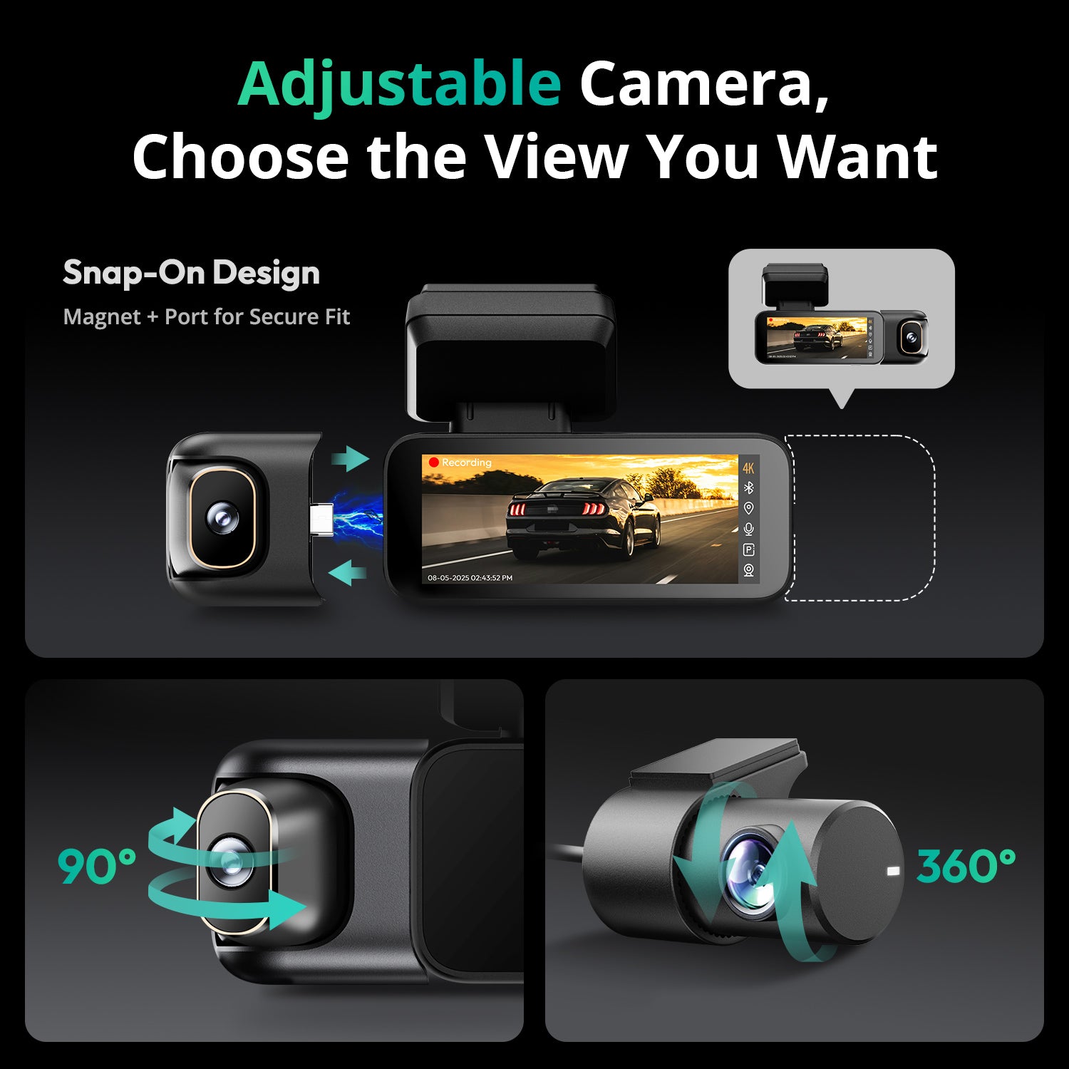 Botslab Dash Cam G980H Multi Channel-3 Cameras