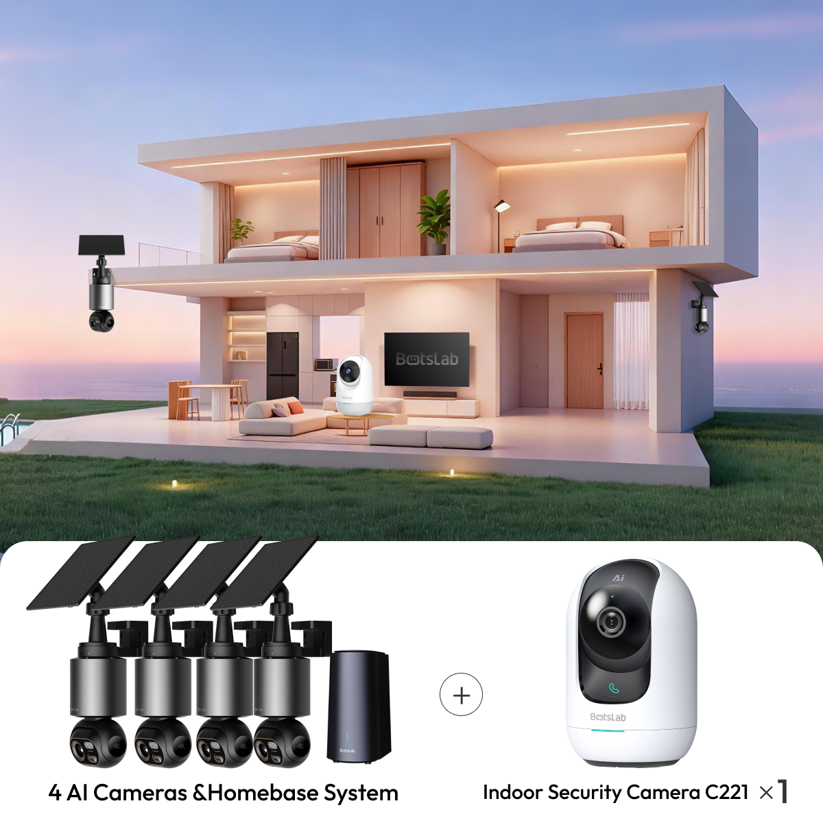 Botslab Indoor Cam C221+ 4K AI Battery 4-Cam System W510