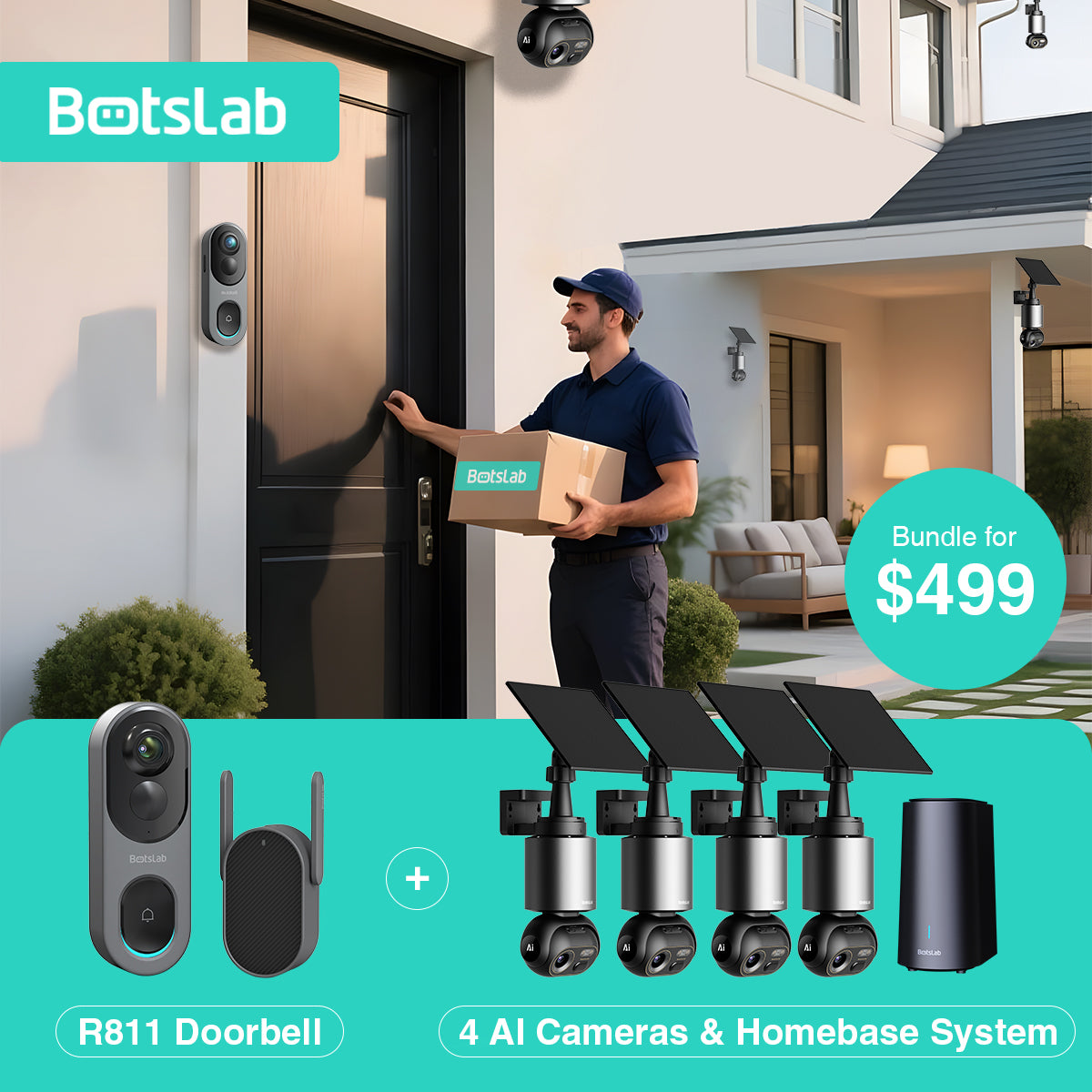 Doorbell R811 + 4 AI Cameras Homebase System W510 ($499 Home Security Bundle)