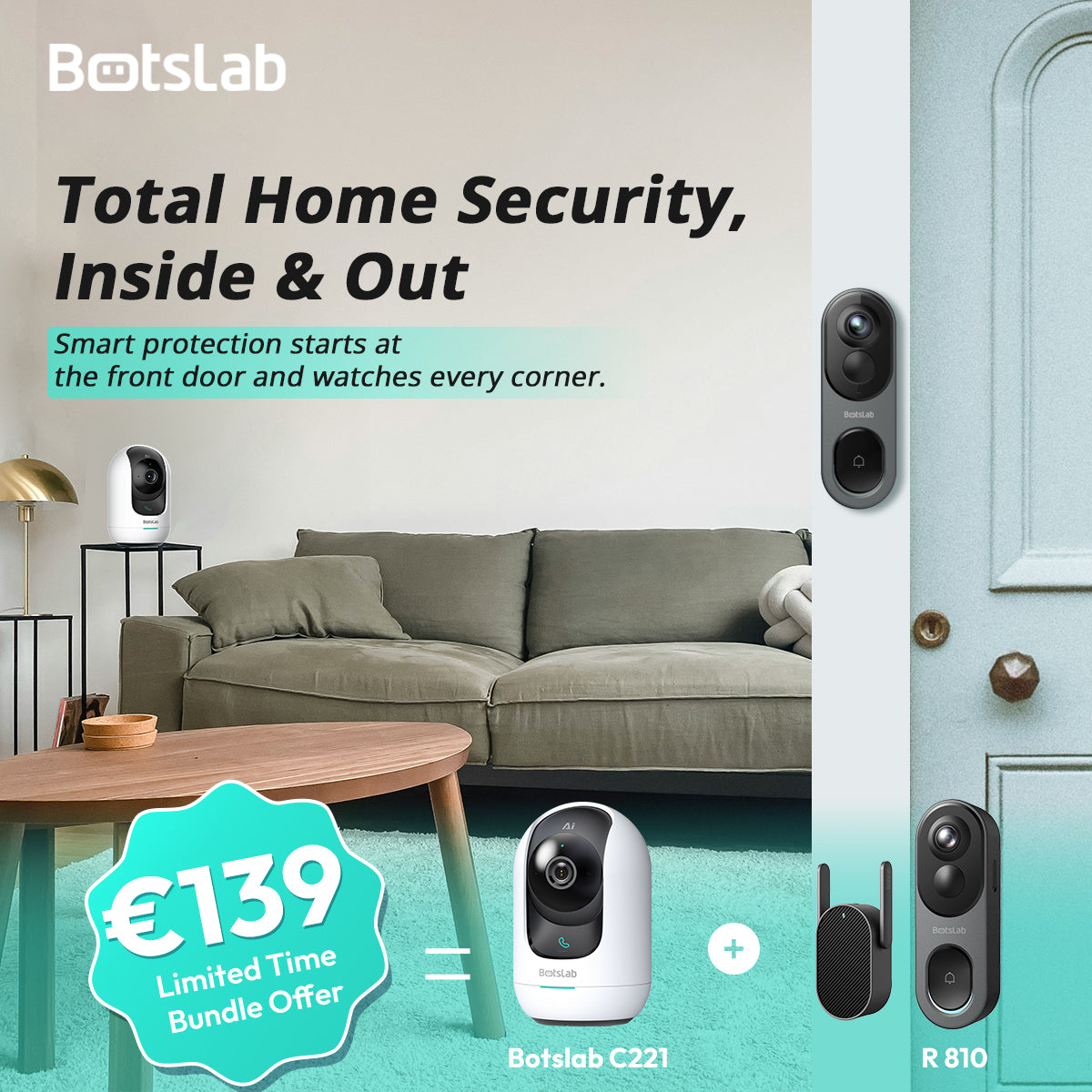 Smart Home Bundle- Botslab Video Doorbell R810 & Indoor Security Camera C221