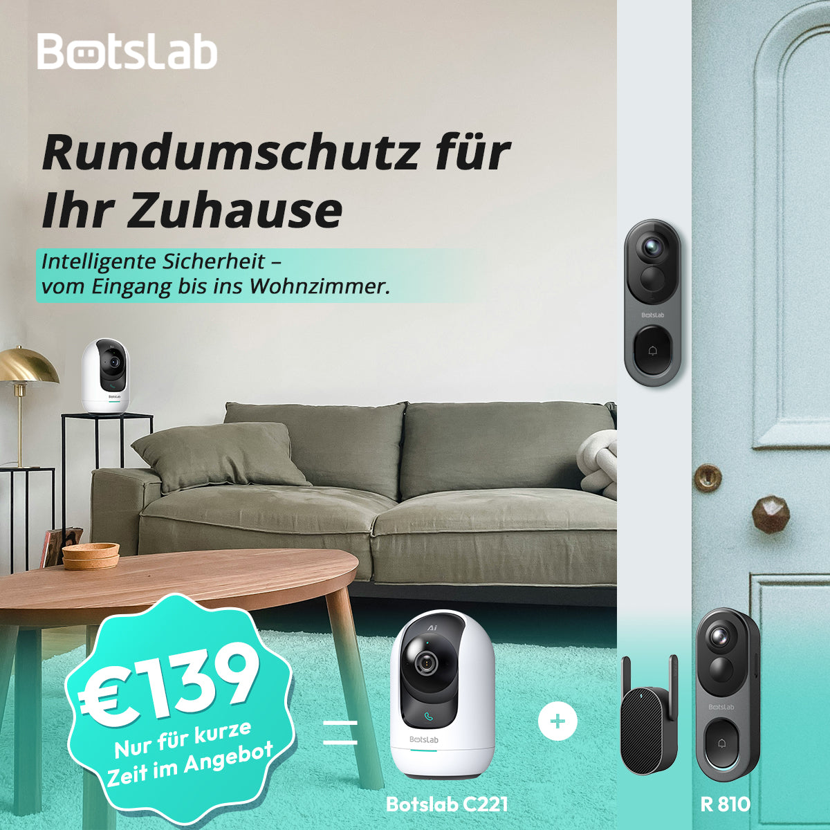Smart Home Bundle- Botslab Video Doorbell R810 & Indoor Security Camera C221