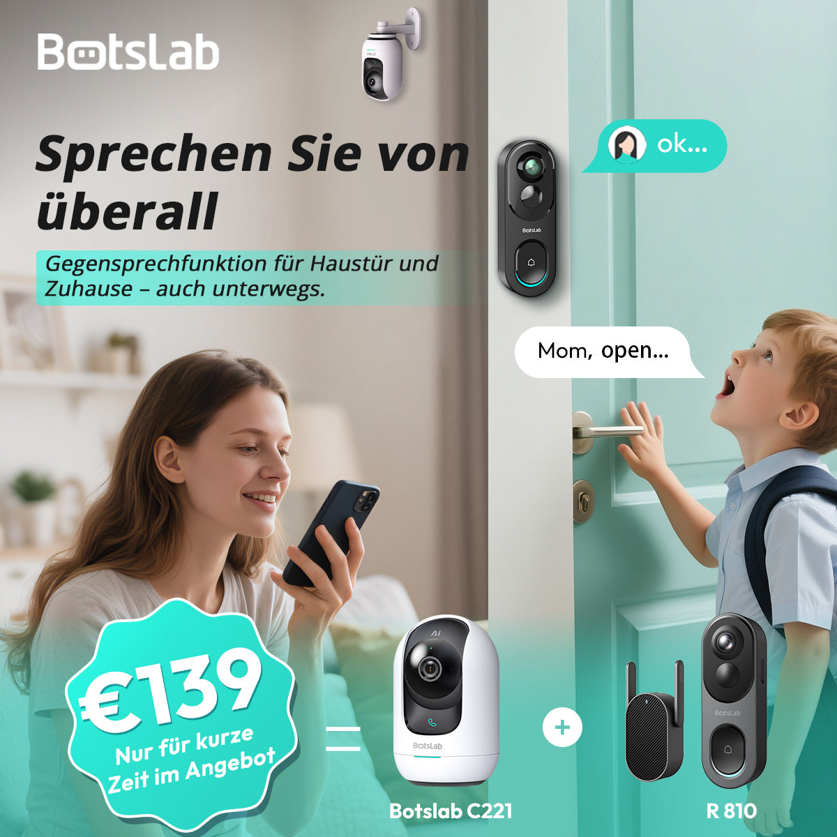 Smart Home Bundle- Botslab Video Doorbell R810 & Indoor Security Camera C221