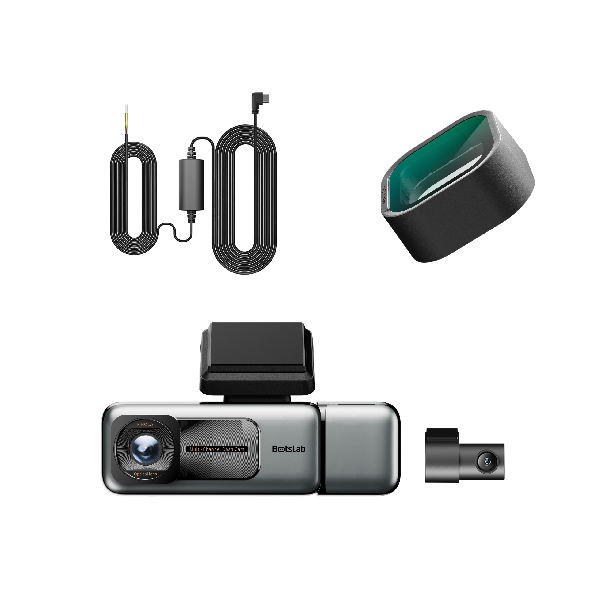 G980H 3-Camera Dash Cam Bundle: CPL Filter & Type-C Hardwire Kit
