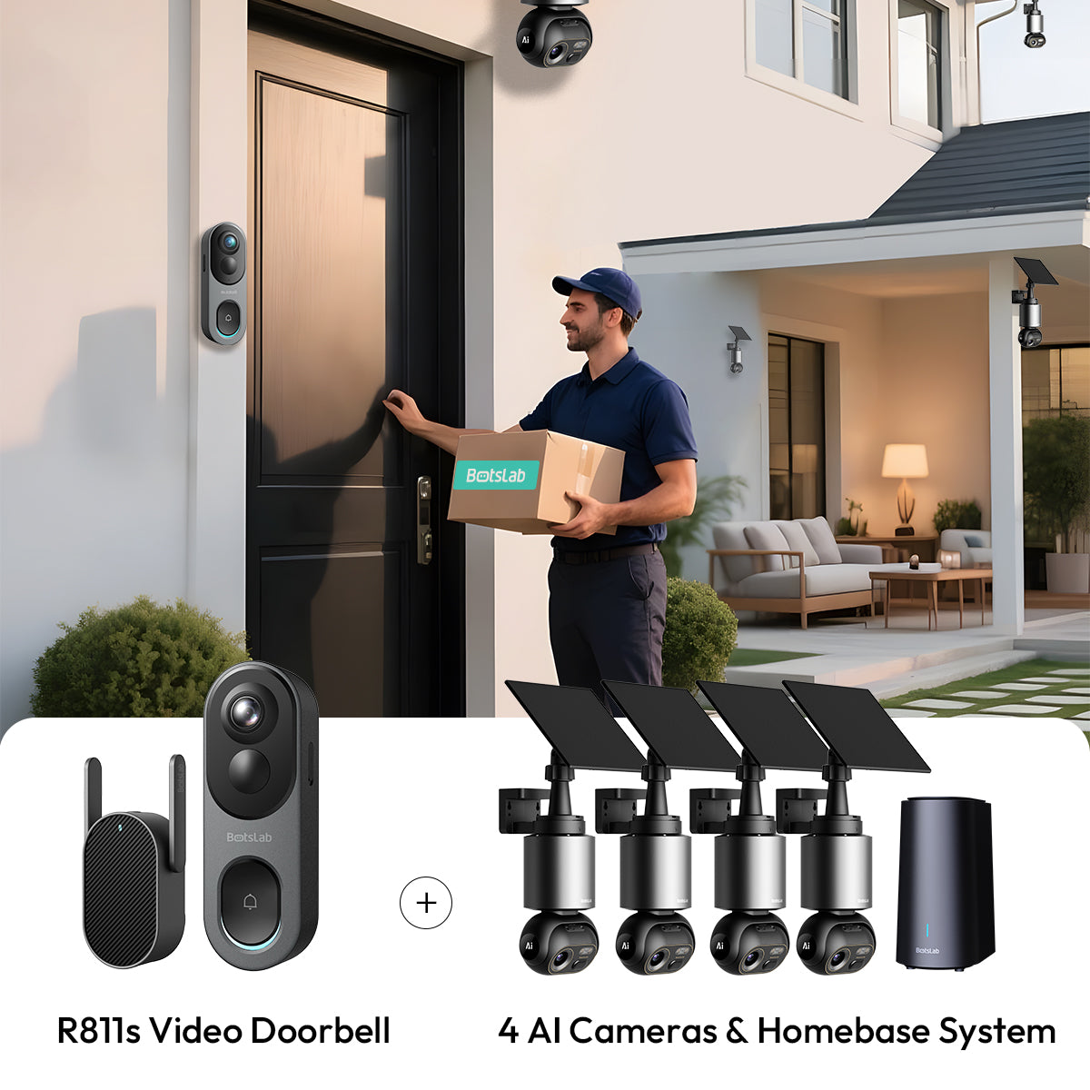 Doorbell R811s + 4 AI Cameras Homebase System W510 Home Security Bundle
